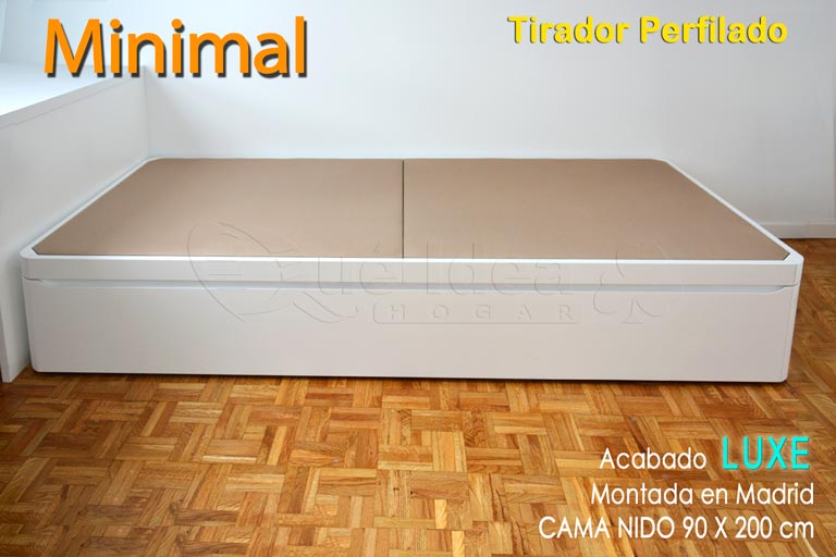 Cama Nido de 90x200 de madera montada en Madrid con tirador Perfilado cerrada