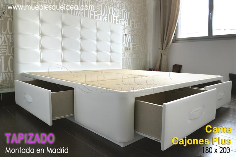 Cama con cajones de 180x200 color blanca y cabecero montados en Madrid