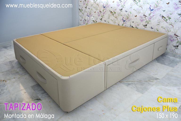 Cama con cajones modelo Plus de 150x90 completa en color piedra montada en Málaga
