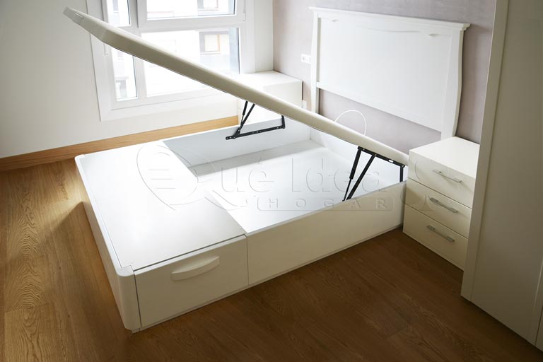 Canapé individual abatible acabado LUXE (Madera lacada)con cajón de aperttura lateral en los pies de la cama