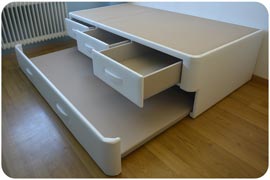 Cama individual con 3 cajones y nido tapizada