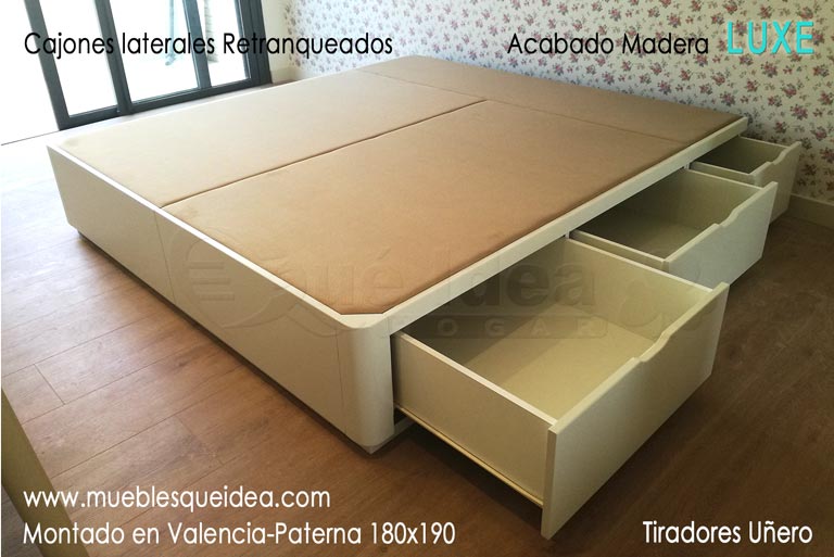 Canapé cama de matrimonio 180x190 cm con cajones laterales en madera lacado color blanco montado en Valencia