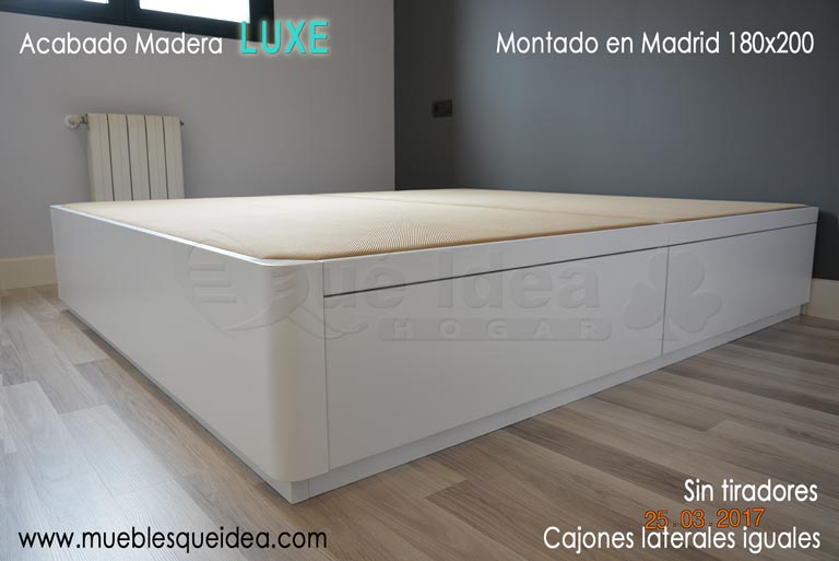 Ejemplo montado de canapé con cuatro cajones laterales sin tiradores de 180 largo 200 de ancho montado en Madrid