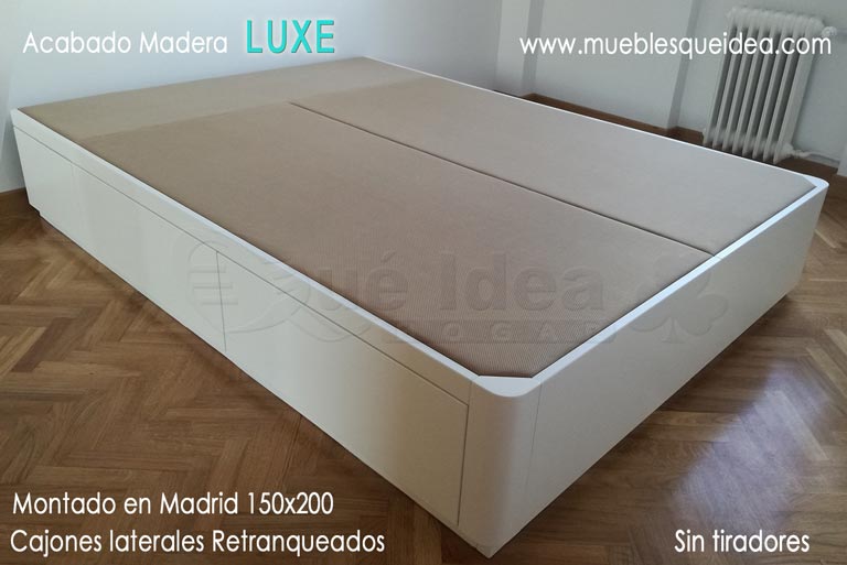 Canapé cama con cajones laterales de 150x200 cm con las esquinas redondas acabado en madera color blanco