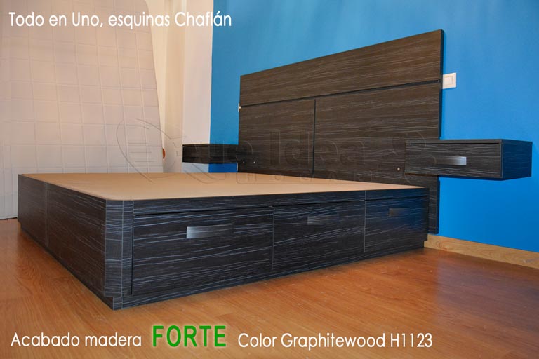 Ejemplo de un Todo en Uno con un canapé de cajones laterales retranqueados con tiradores curvos Color Graphitewood H1123