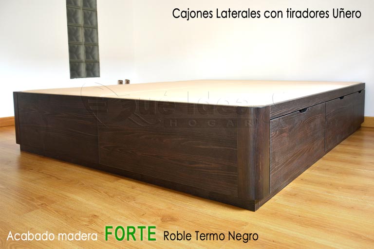 Ejemplo montado en casa de una clienta de un Canapé de cajones Laterales con tiradores Uñero en color Roble Termo Negro H1199