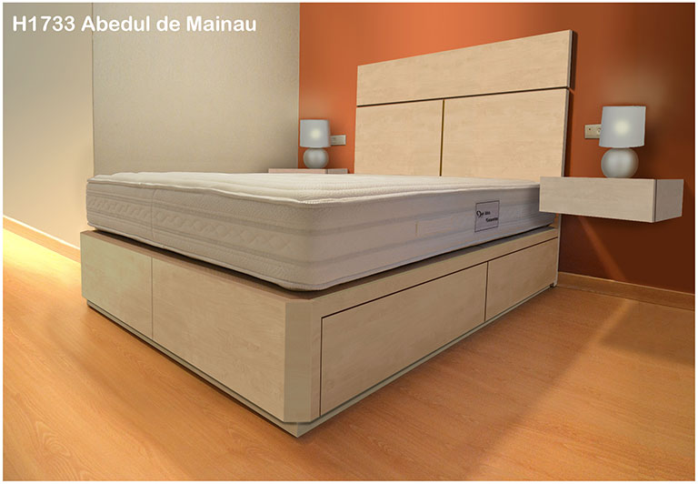 cama con cajones, mesitas y cabecero en color ABEDUL DE MAINAU H1733