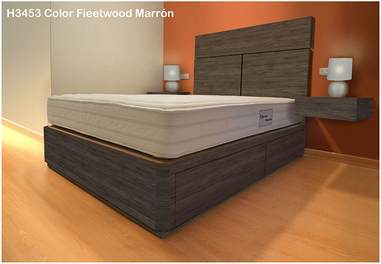 cama con cajones, mesitas y cabecero en color FIEETWOOD MARRON H3453