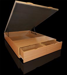 Canapé de tapa abatible con cajones o zapatero en los pies de la cama