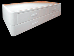 Cama tapizada modelo cajones-nido con arrastre de lamas