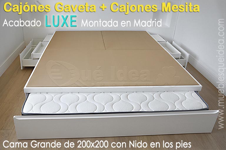 Ejemplo de una Cama Nido grande de madera con cajones dobles en ambos laterales